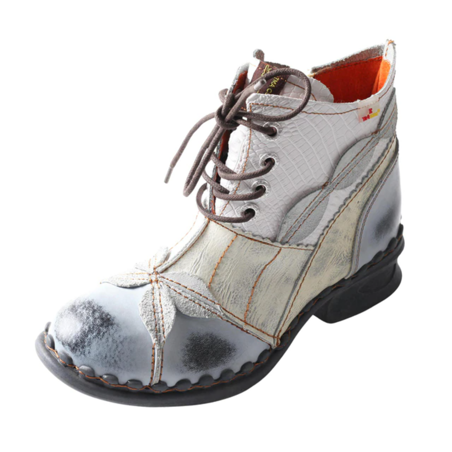 Leafy Lace Lovelies - Leaf Pattern Washed Leather Brogue Ankle Boots For Women