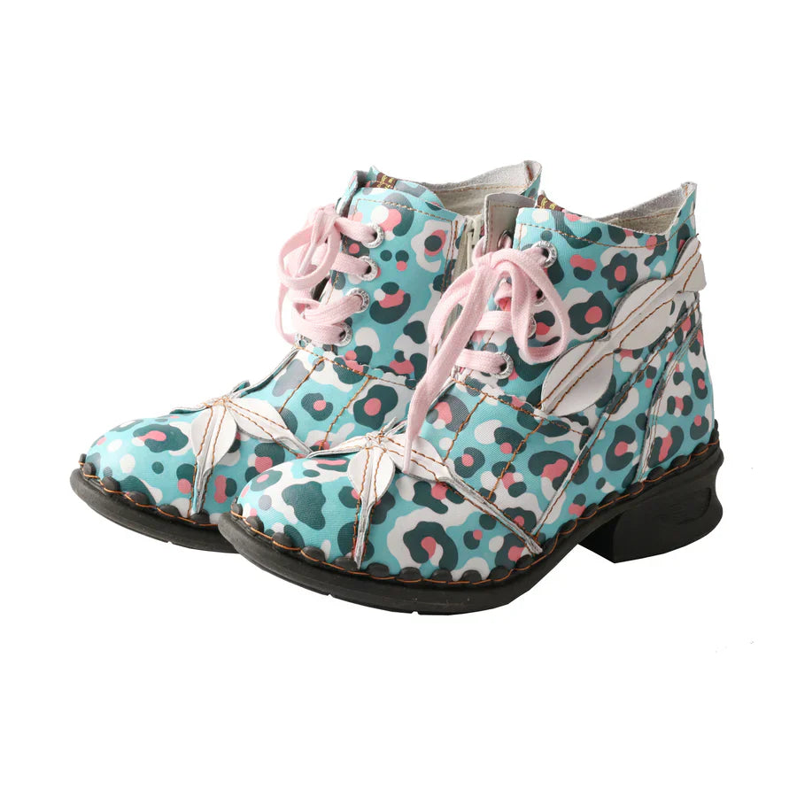 Leafy Lace Lovelies - Leaf Pattern Washed Leather Brogue Ankle Boots For Women