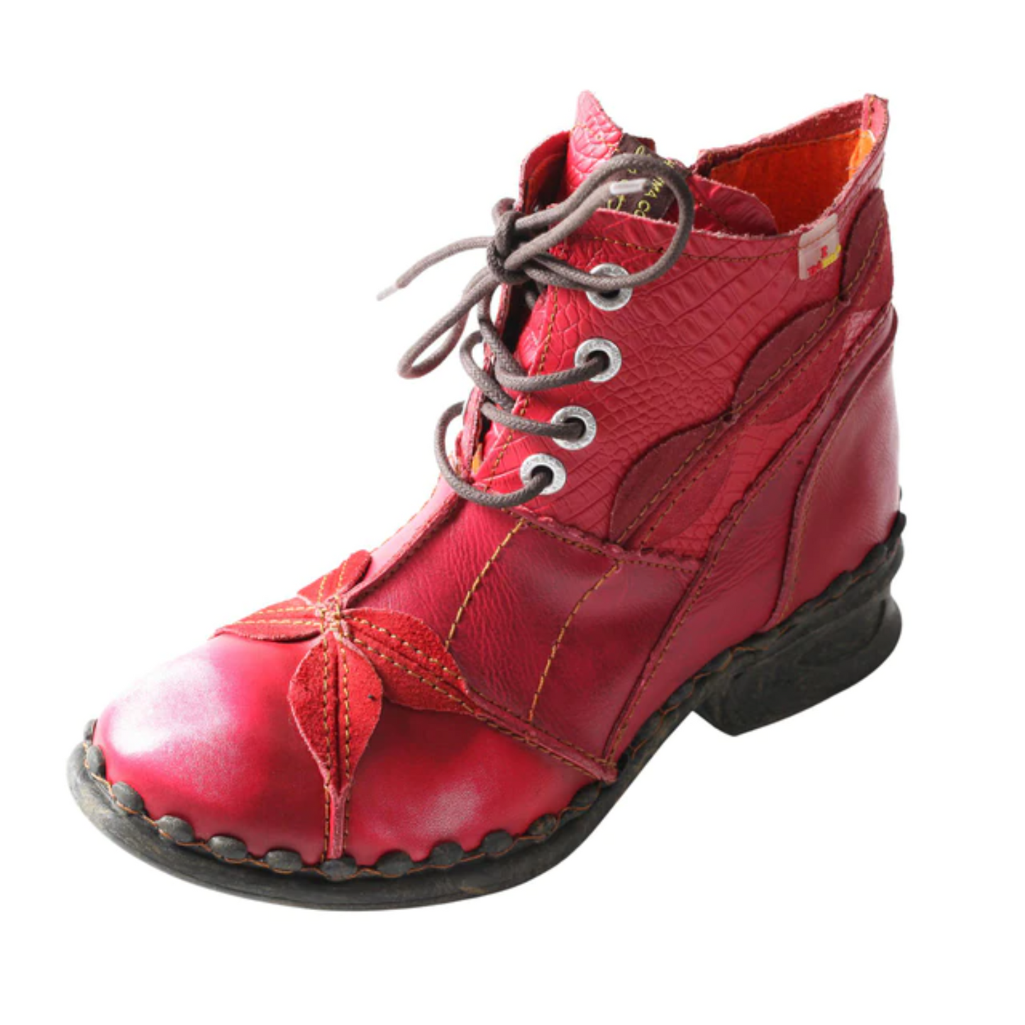 Leafy Lace Lovelies - Leaf Pattern Washed Leather Brogue Ankle Boots For Women